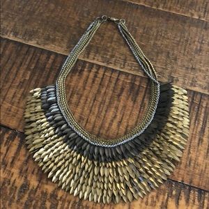 Stella & Dot mixed metal feather collar necklace